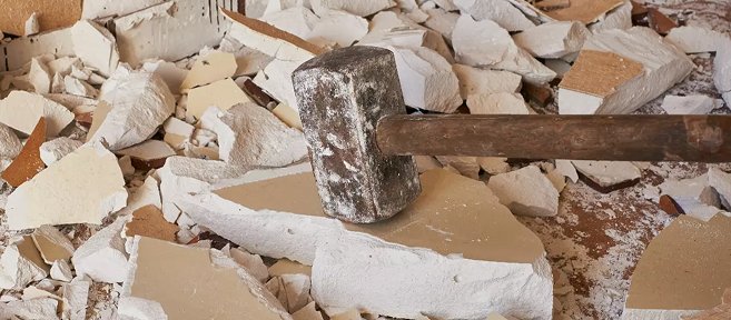 Light demolition of a shed in progress